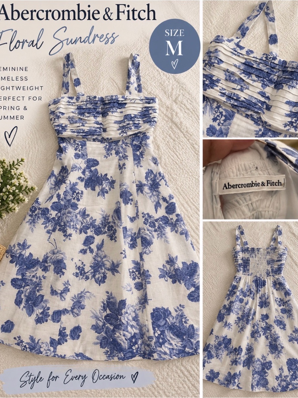 Abercrombie & Fitch White Dress with Blue Floral Print - Women's